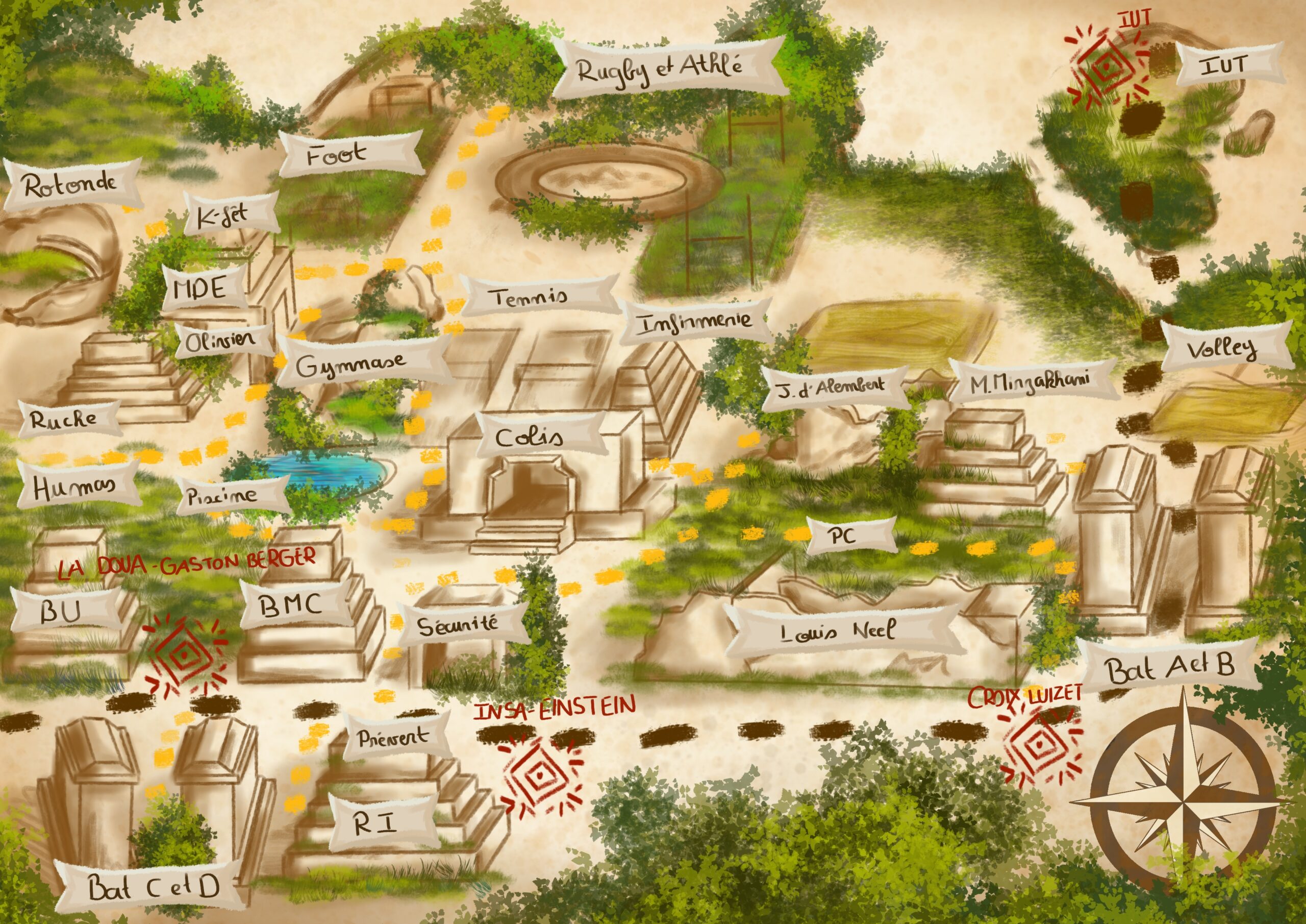Carte illustrée du campus de la Doua