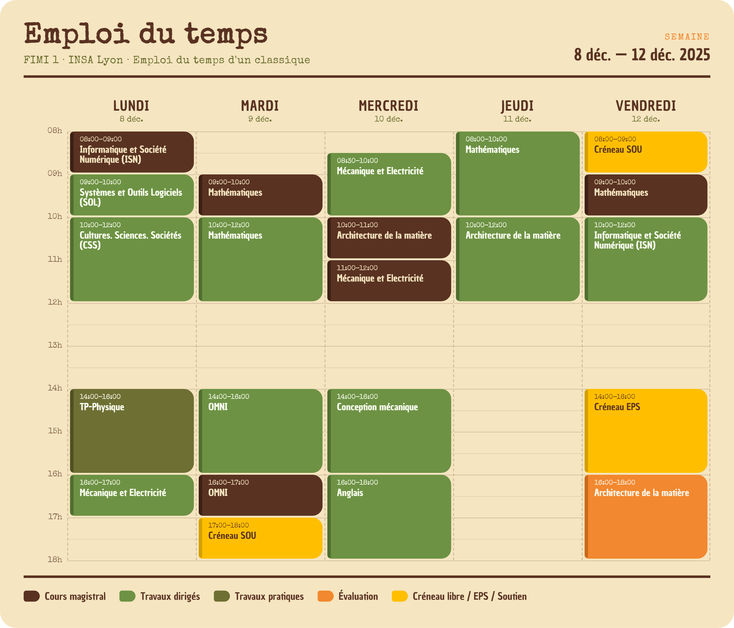 Emploi du temps — semestre 1