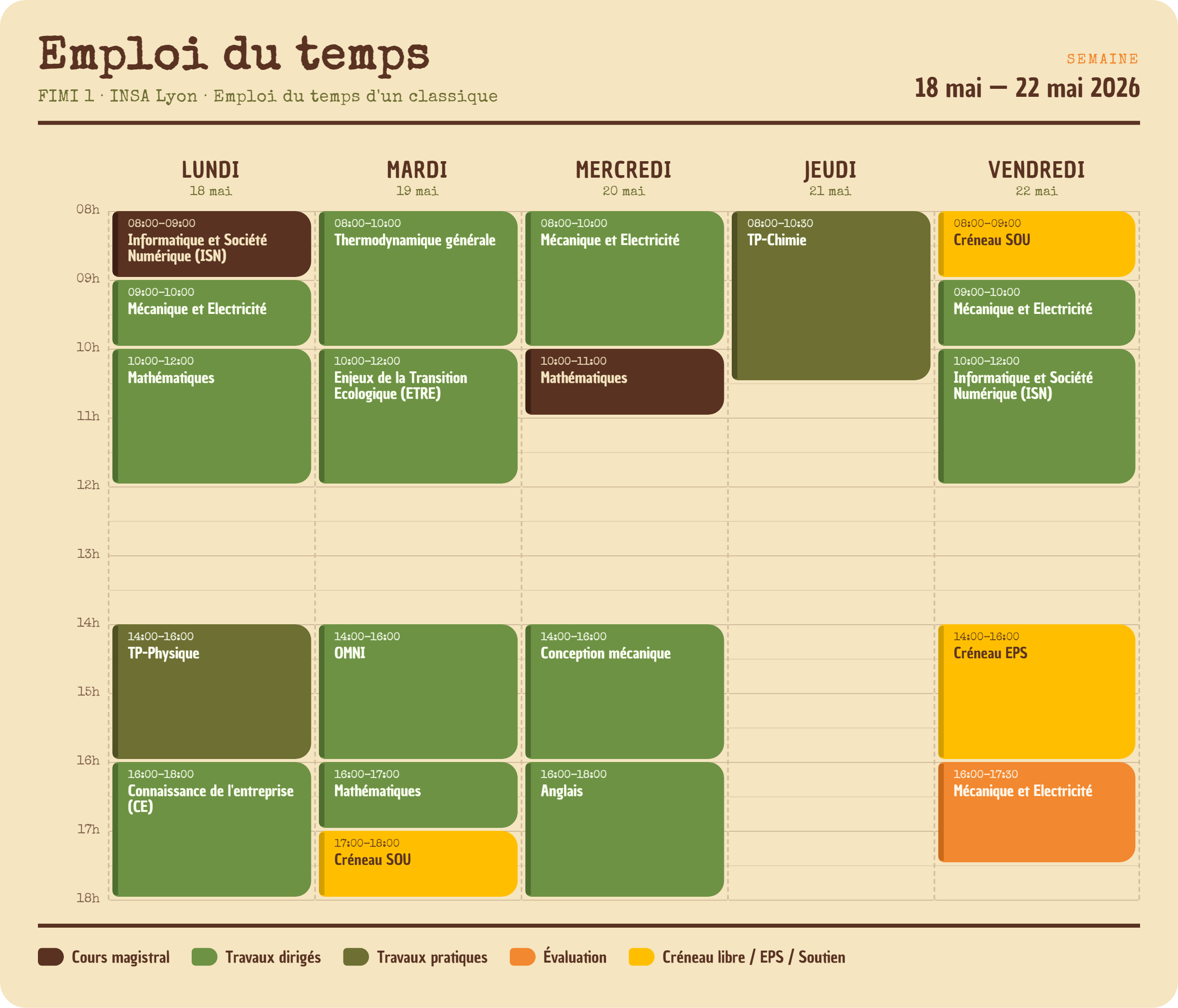 Emploi du temps — semestre 2